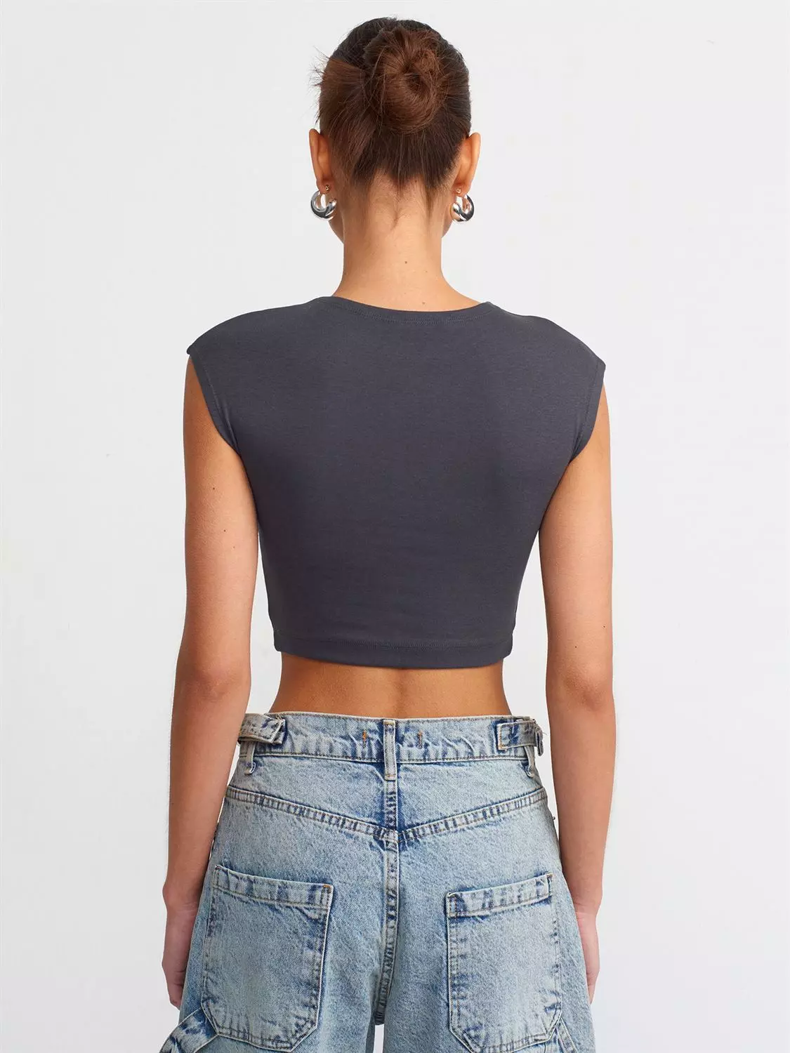 PAMUK VE MODAL KARIŞIMLI CROP TOP (Antrasit)