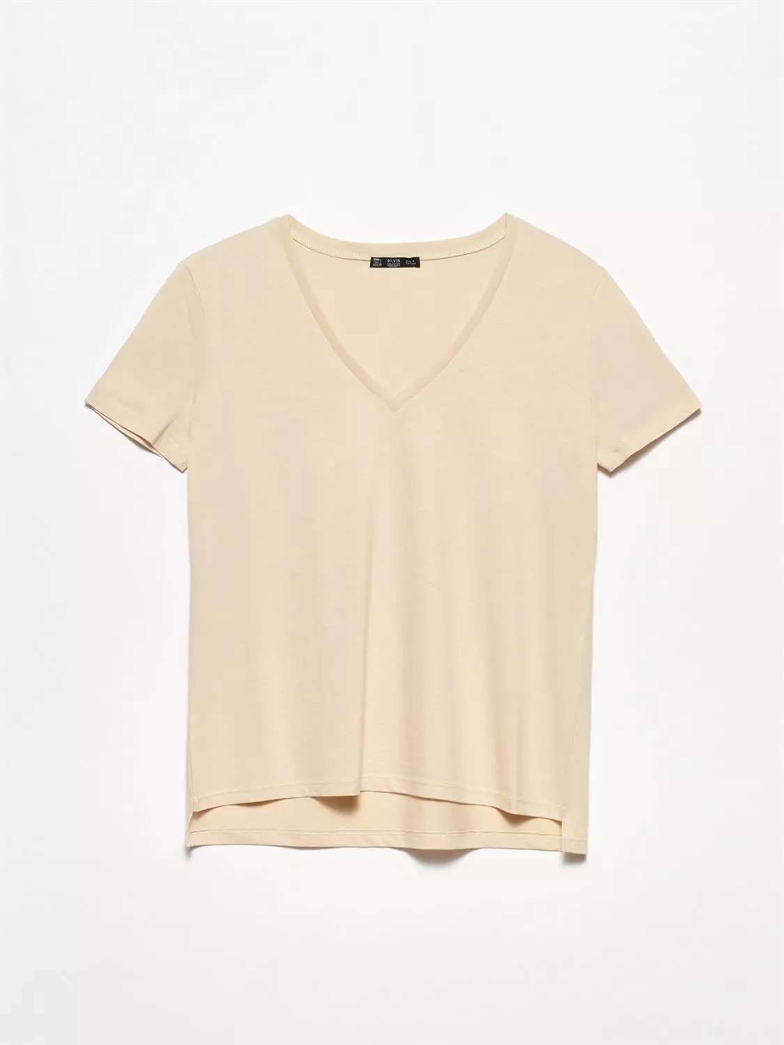 V YAKA BASIC T-SHIRT (Açık Bej)