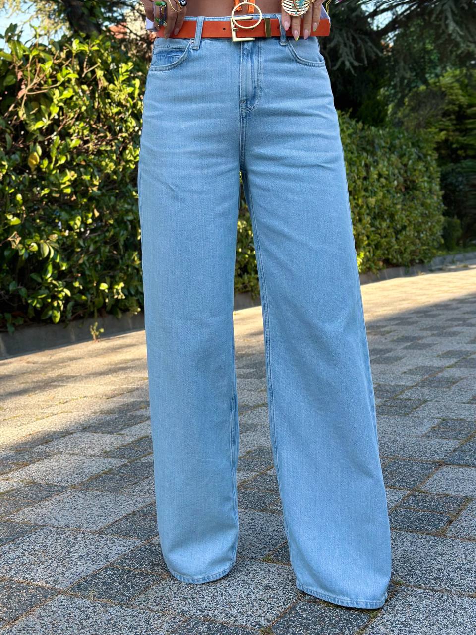 WIDE LEG DÜZ DENIM PANTOLON (Açık Mavi)