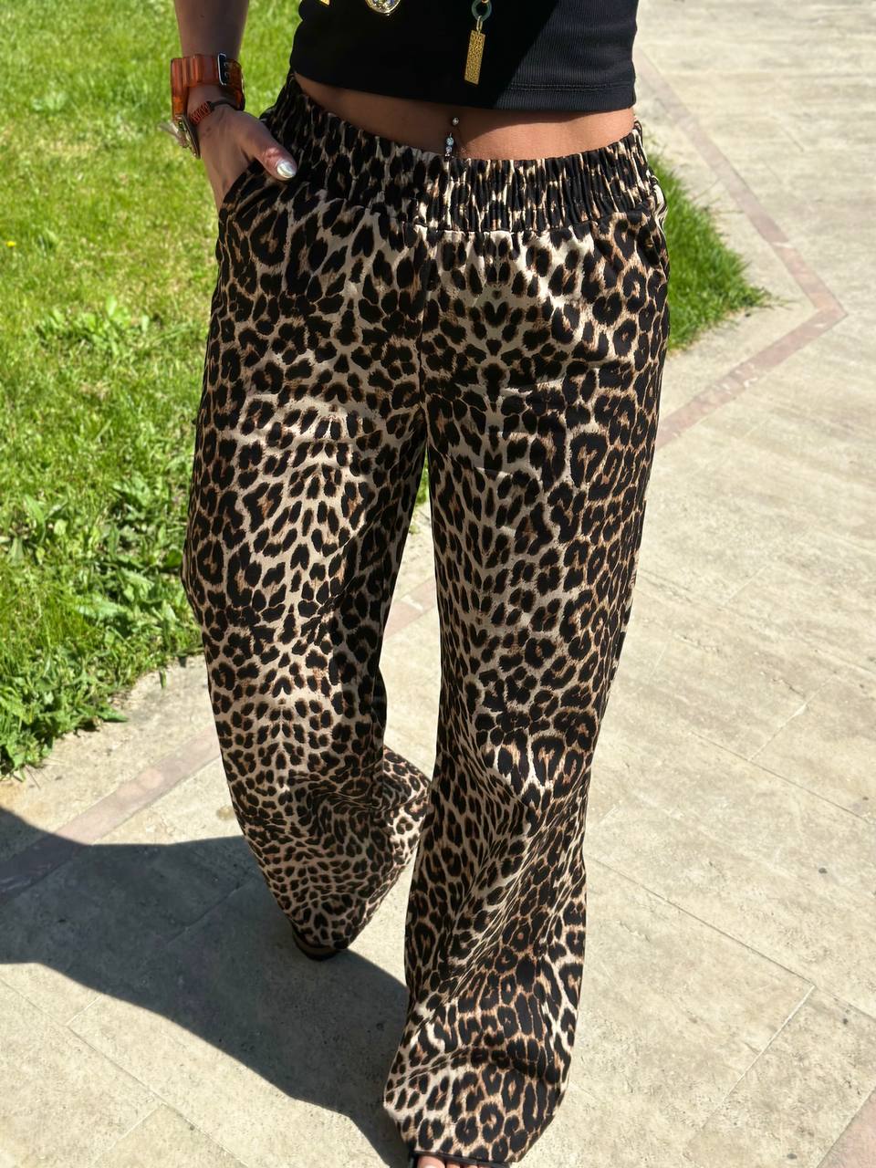 BELİ LASTİKLİ KANVAS PANTOLON ( Leopar)