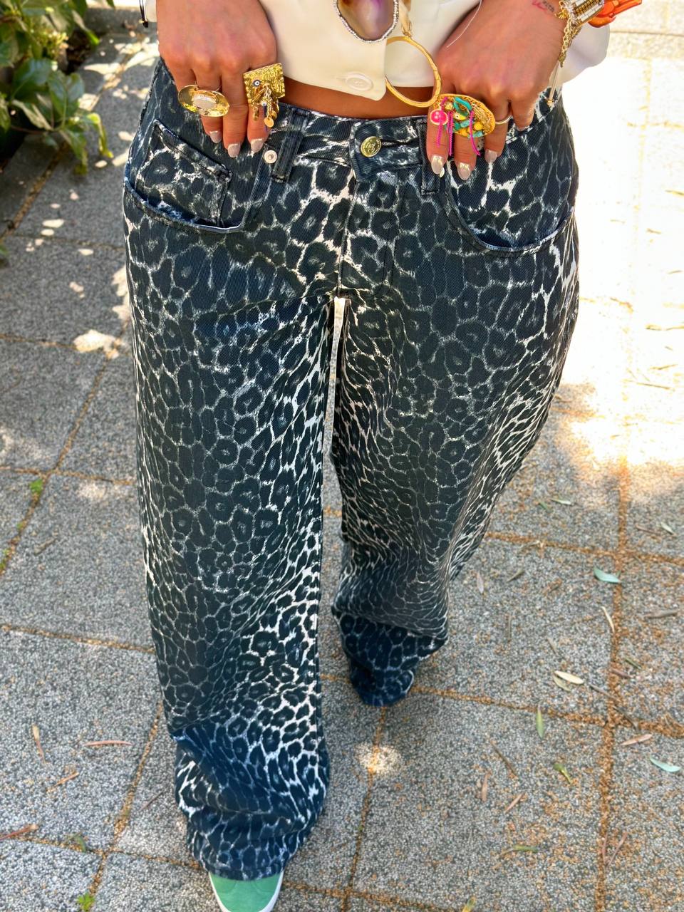 LEOPAR DESEN WIDE LEG PANTOLON (Yıkamalı)