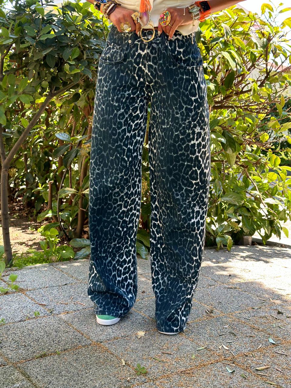 LEOPAR DESEN WIDE LEG PANTOLON (Yıkamalı)