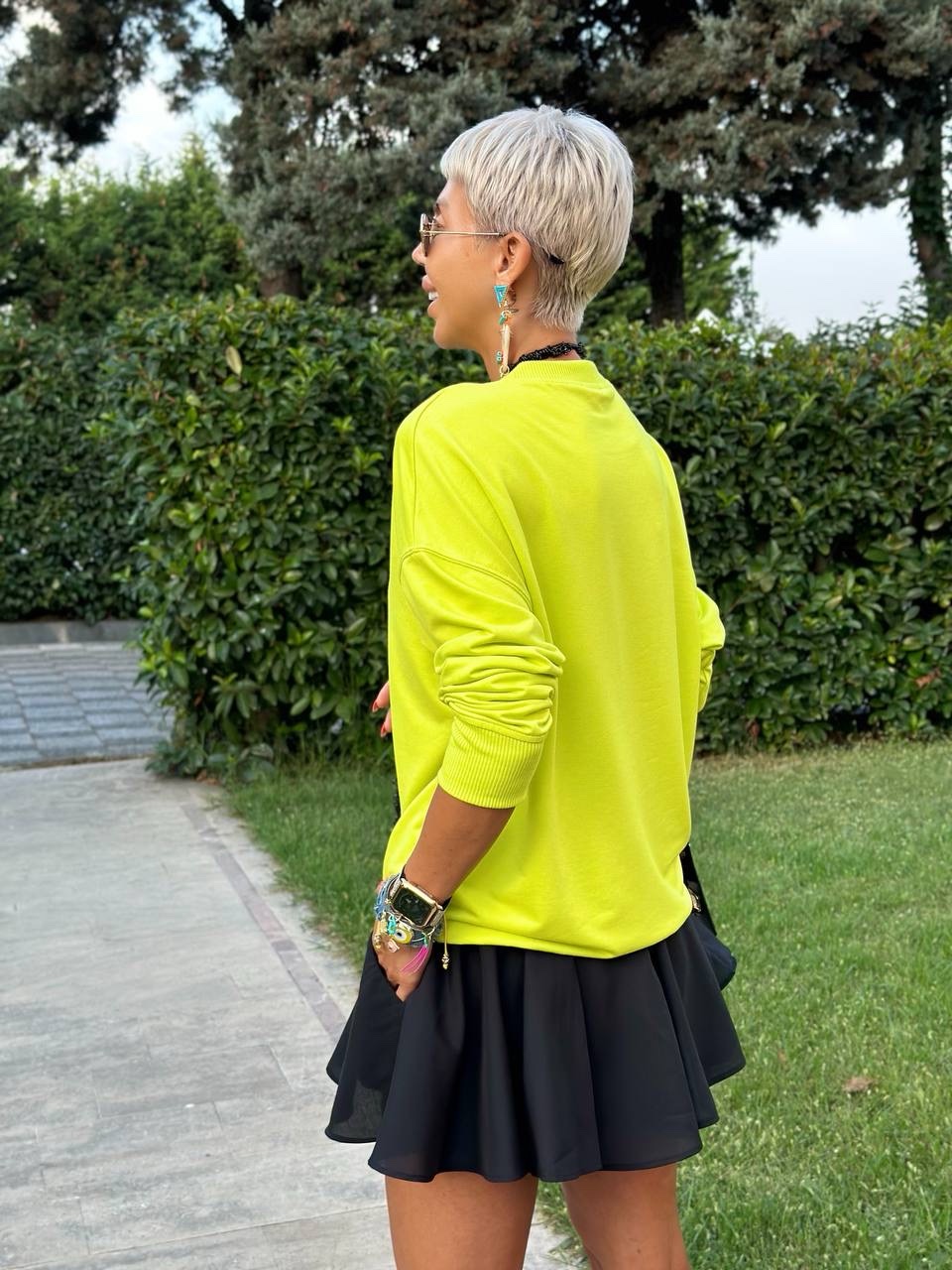 OYSHO KUMAŞ SWEATSHIRT (Neon Yeşil)