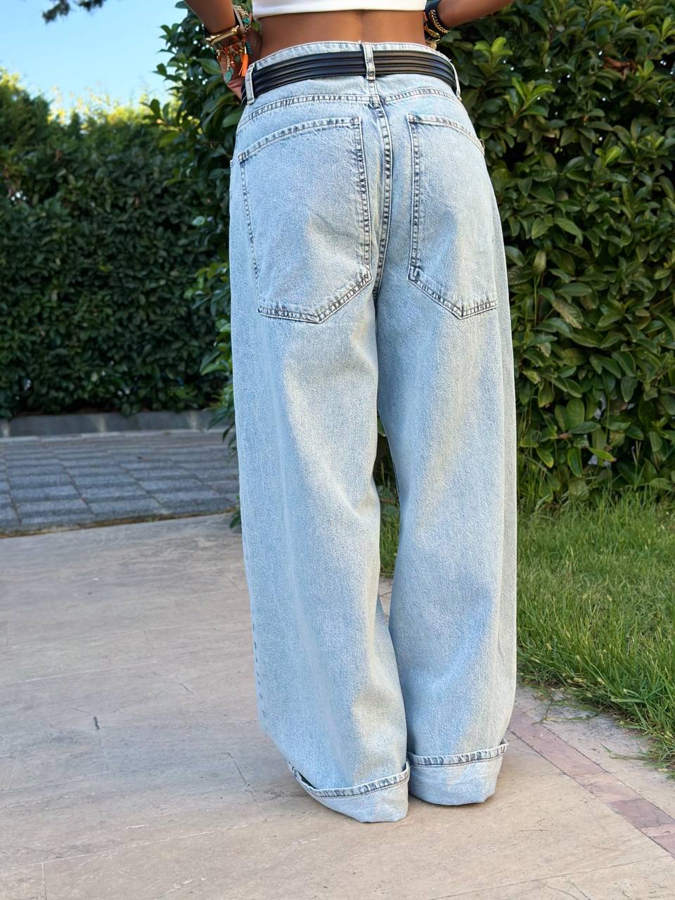 YÜKSEK BEL BAGGY DENIM PANTOLON (Kar Yıkama)