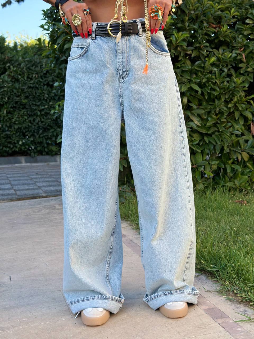 YÜKSEK BEL BAGGY DENIM PANTOLON (Kar Yıkama)