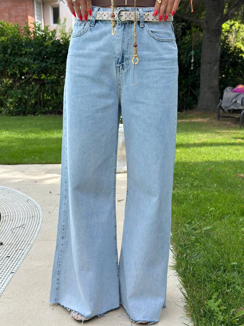 NATURAL KESİM WIDE LEG DENIM PANTOLON (Kar Yıkama)