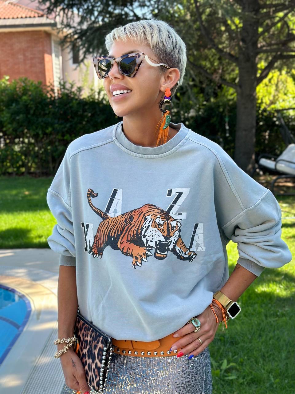 YIKAMALI MAZA TIGER SWEATSHIRT (Gri)