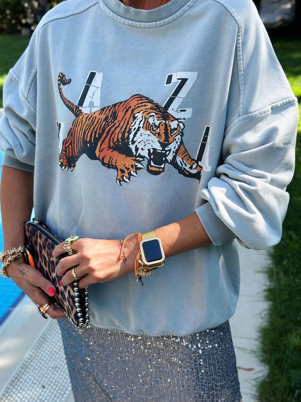 YIKAMALI MAZA TIGER SWEATSHIRT (Gri)