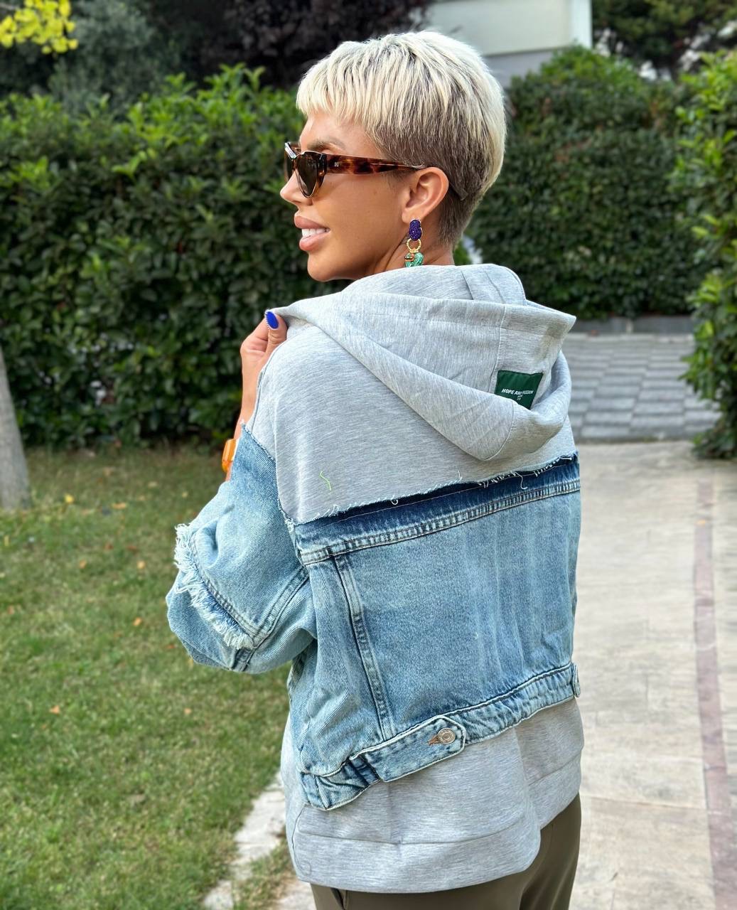 DENIM GARNİLİ SWEATSHIRT CEKET (Gri)