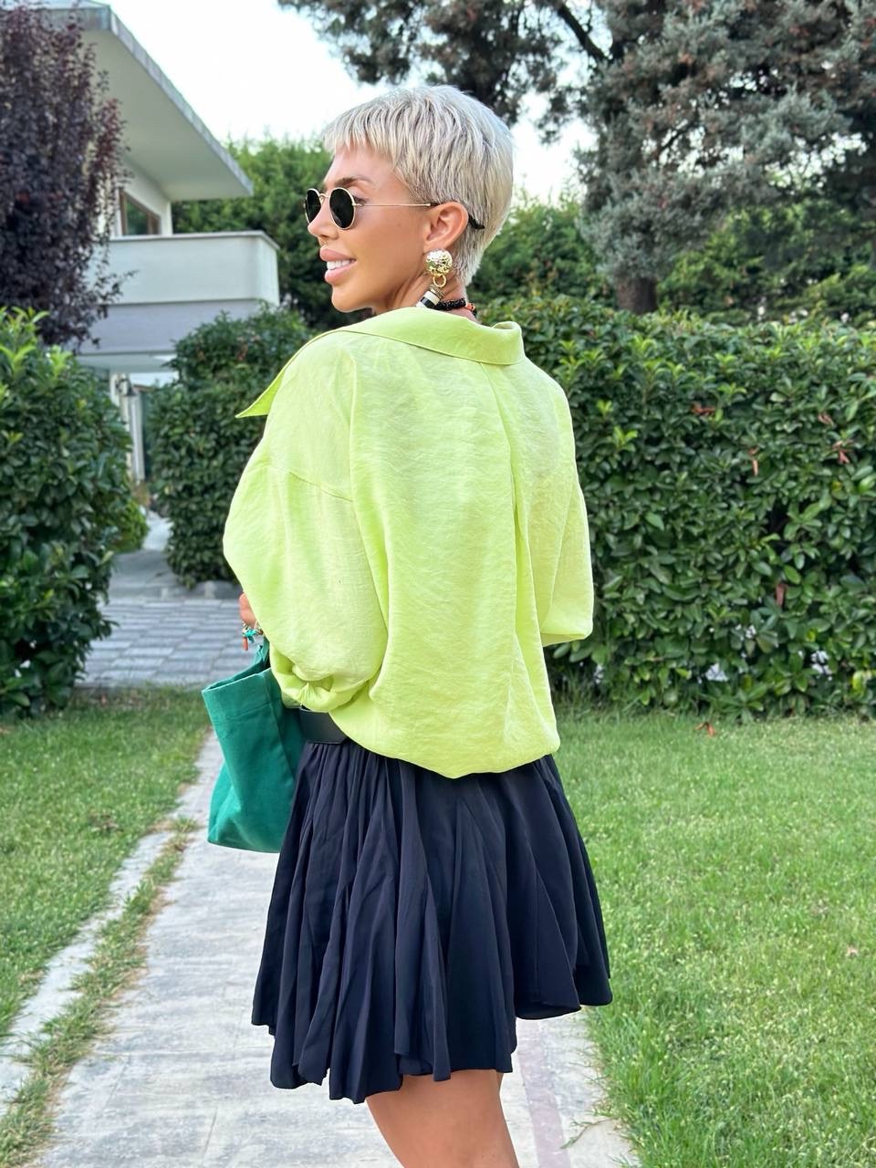 OMZU DÜŞÜK OVERSIZE GÖMLEK (Neon Yeşil)