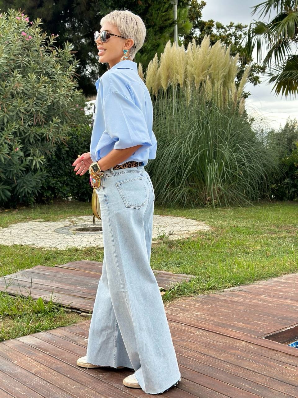 NATURAL KESİM WIDE LEG DENIM PANTOLON (Kar Yıkama)