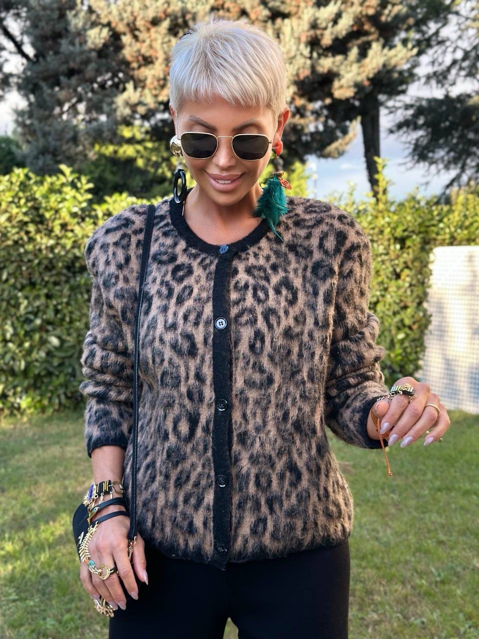 LEOPAR DESEN TRİKO HIRKA (Kahve)