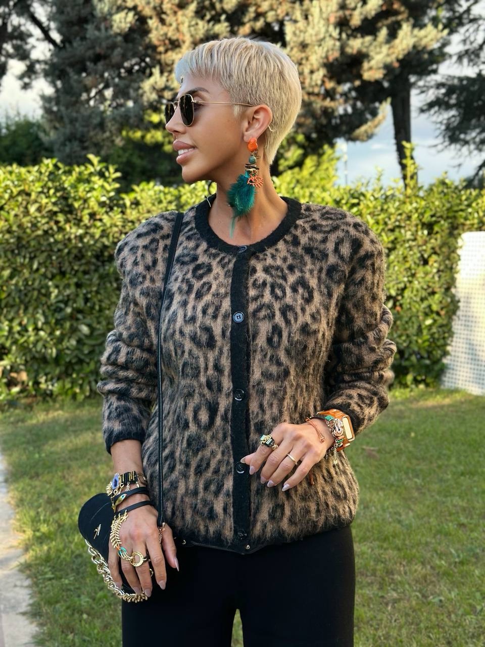 LEOPAR DESEN TRİKO HIRKA (Kahve)