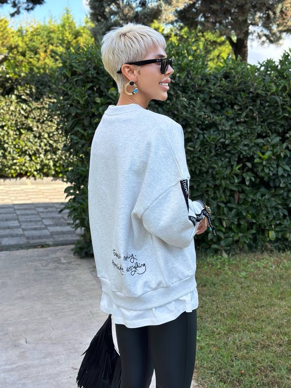 BLAH BLAH TASARIM SWEATSHIRT (Gri)