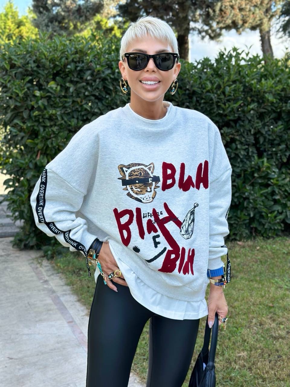 BLAH BLAH TASARIM SWEATSHIRT (Gri)