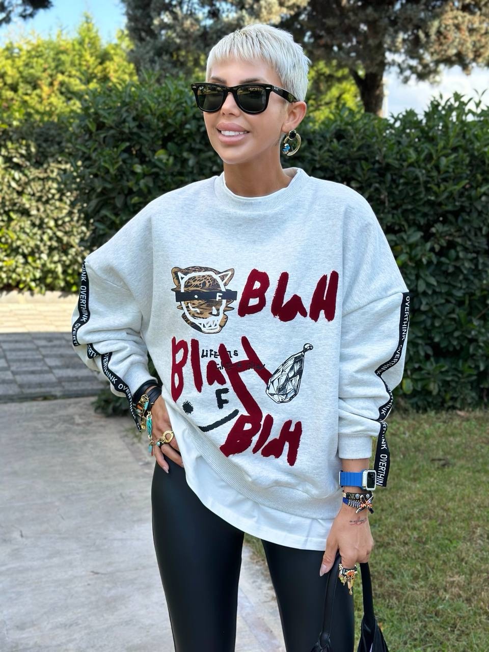 BLAH BLAH TASARIM SWEATSHIRT (Gri)