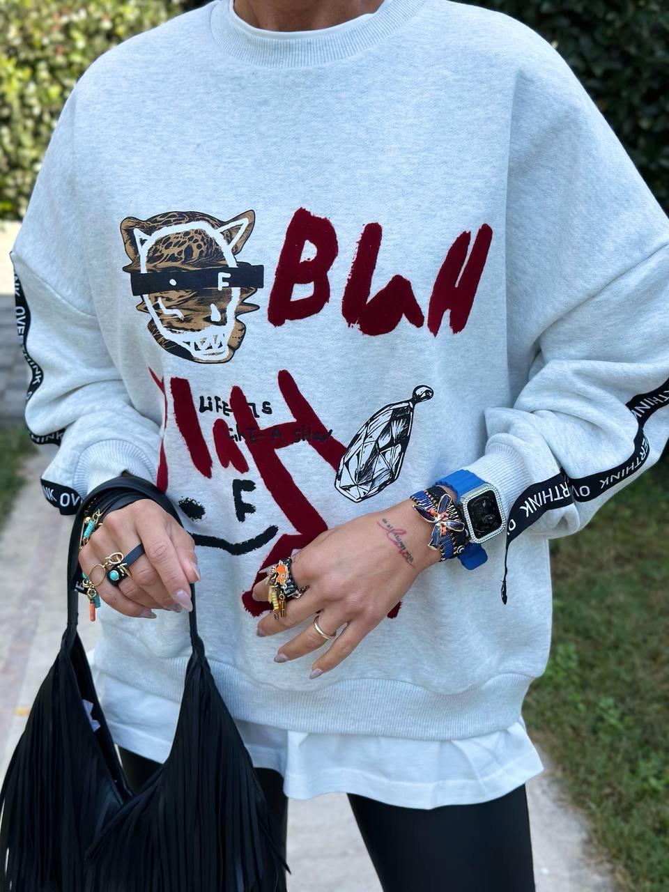 BLAH BLAH TASARIM SWEATSHIRT (Gri)