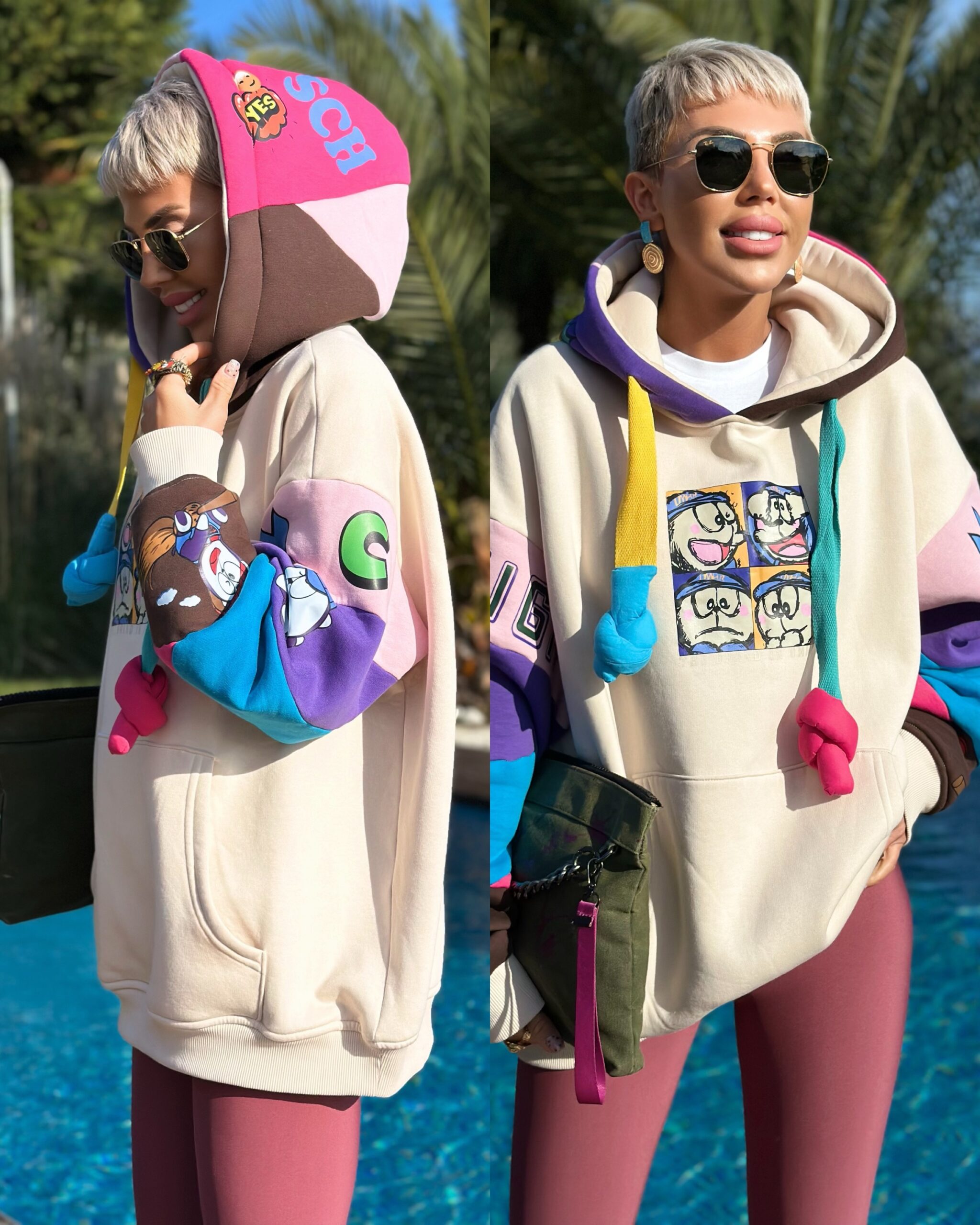 CARTOON TASARIM HOODIE (Bej)