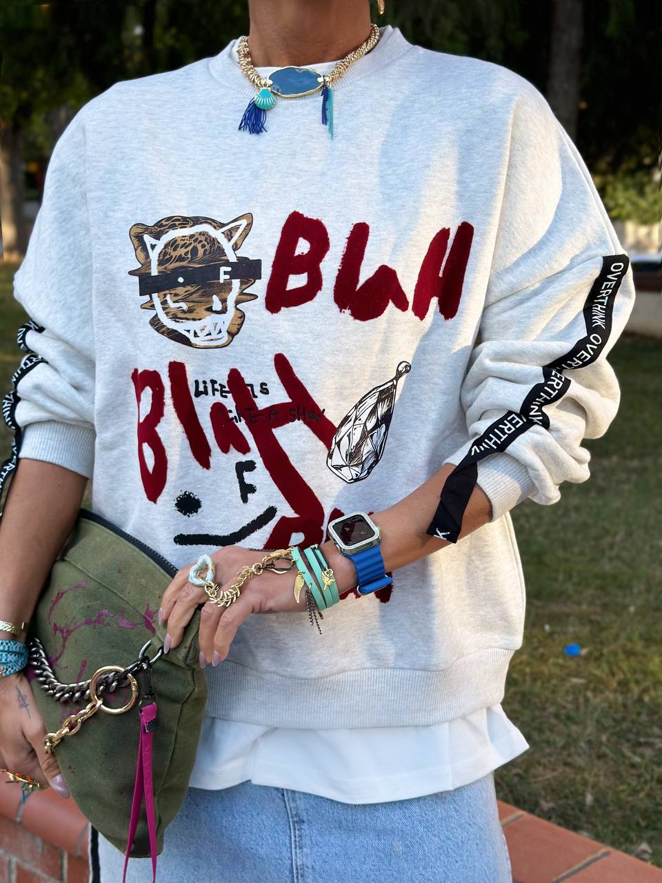 BLAH BLAH TASARIM SWEATSHIRT (Gri)