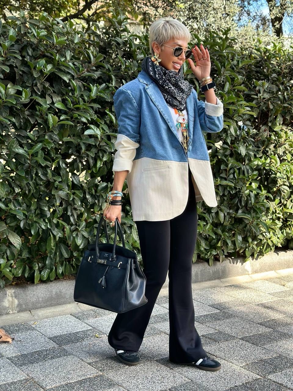 KONTRAST GEÇİŞLİ DENIM BLAZER CEKET (Mavi)