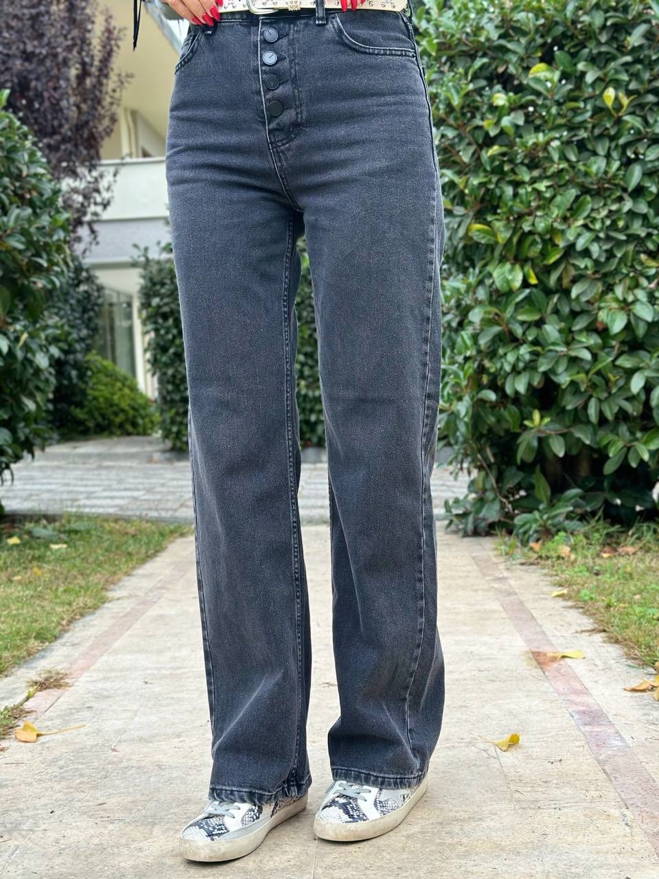 DENIM BUTTONED WIDE LEG PANTOLON (Füme)