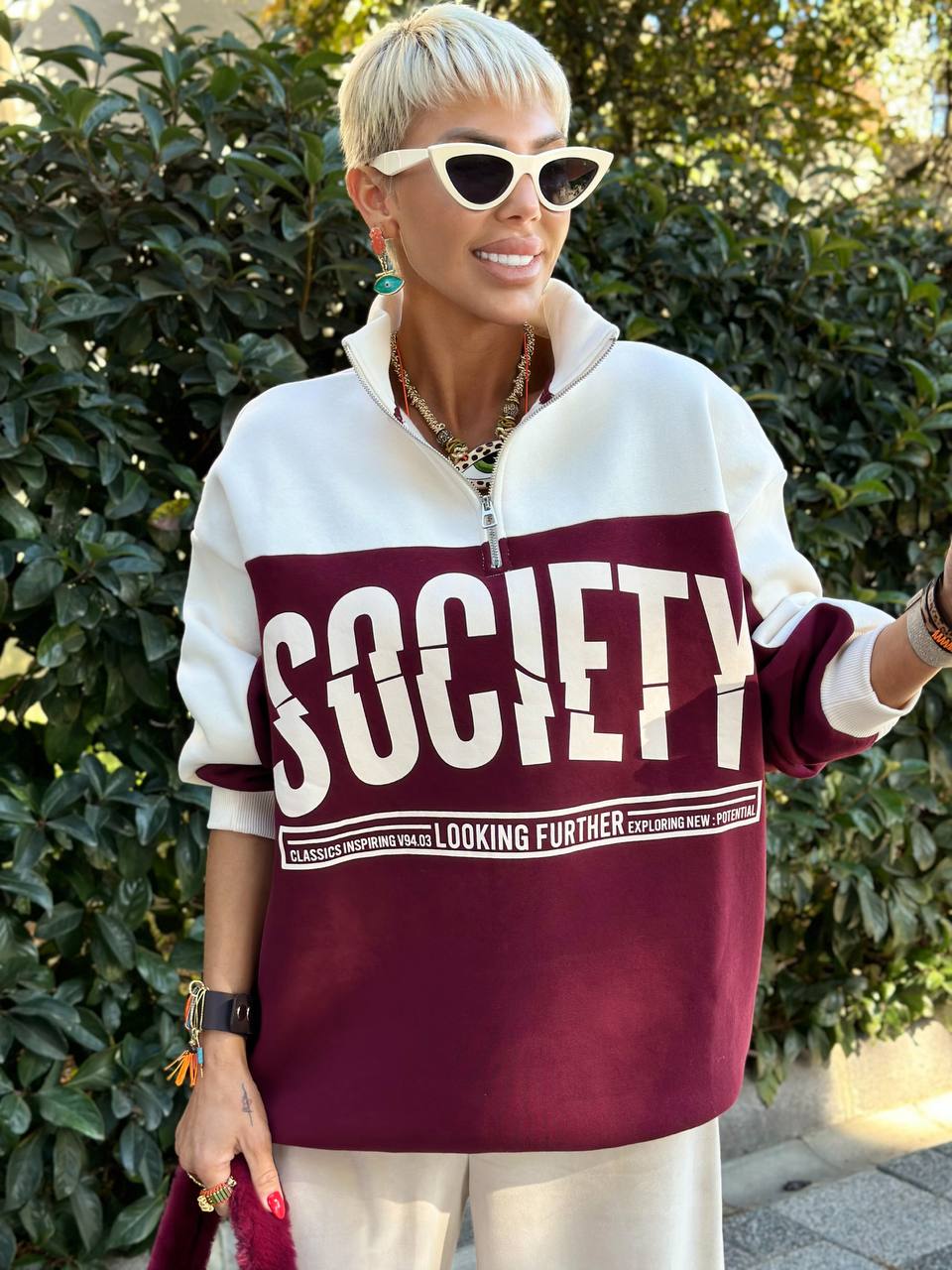 SOCIETY FERMUARLI SWEATSHIRT (Bej-Bordo)