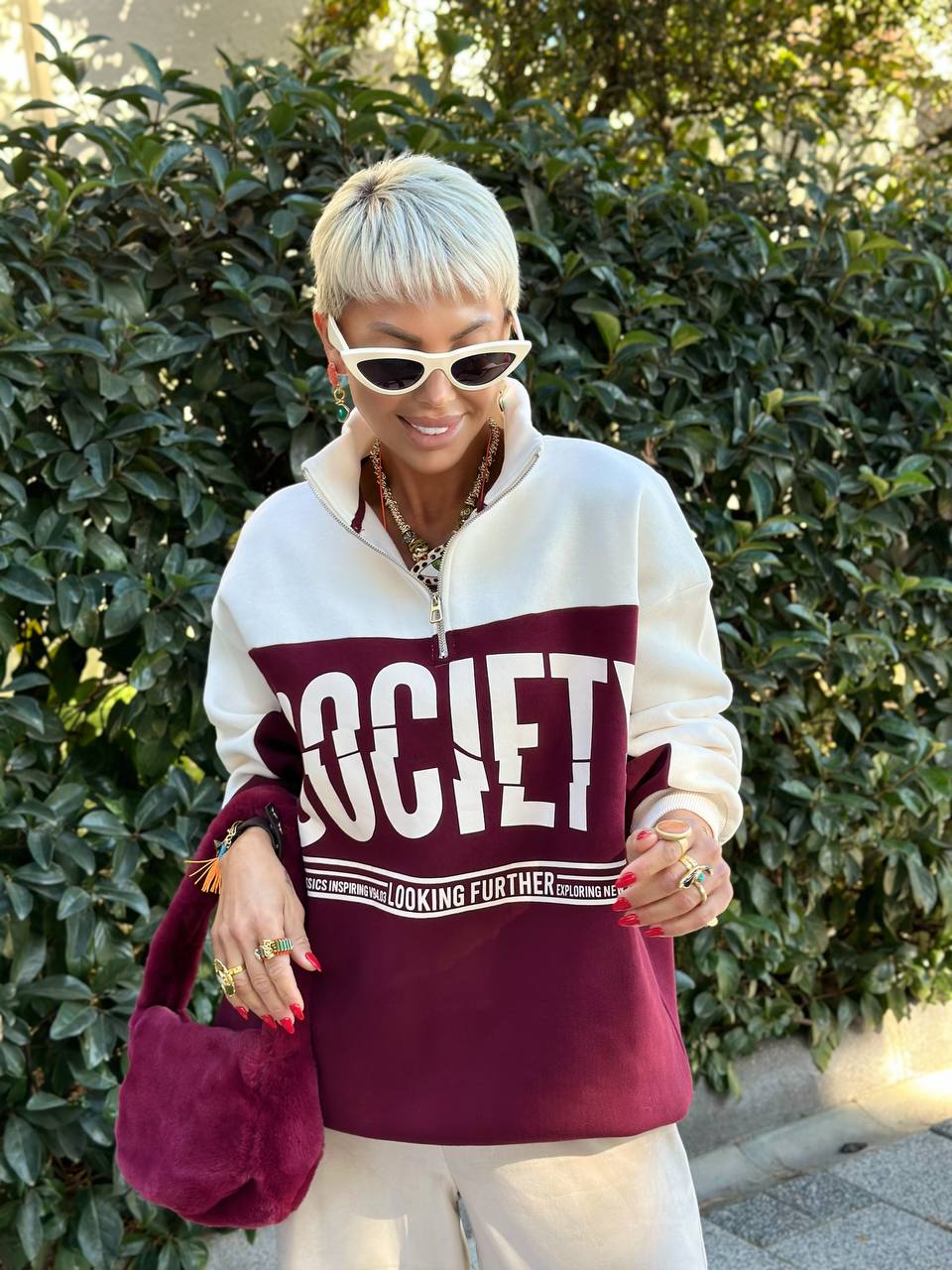 SOCIETY FERMUARLI SWEATSHIRT (Bej-Bordo)