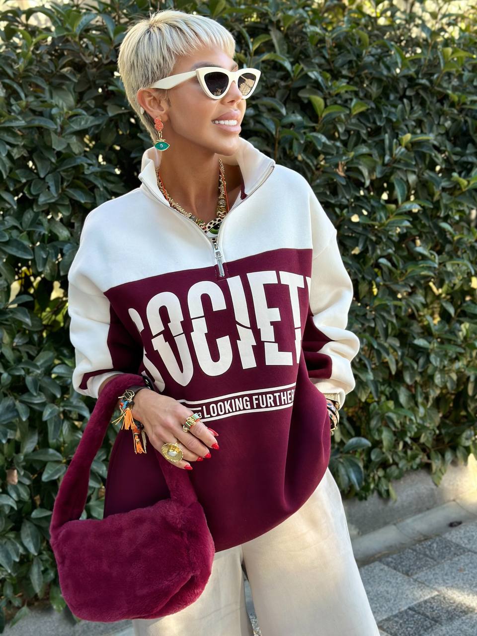 SOCIETY FERMUARLI SWEATSHIRT (Bej-Bordo)