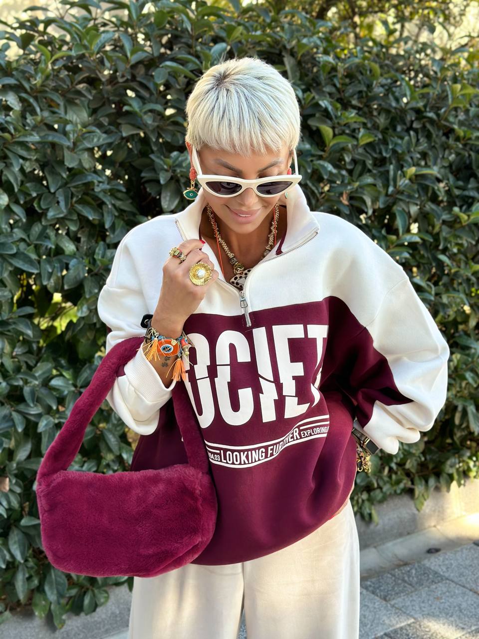 SOCIETY FERMUARLI SWEATSHIRT (Bej-Bordo)