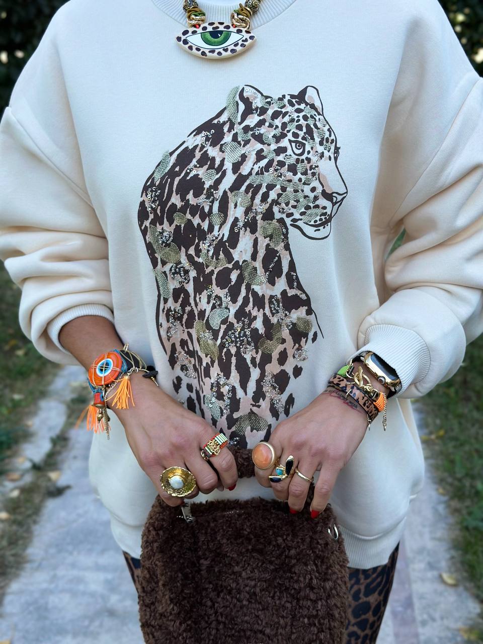 PUL DETAY TIGER SWEATSHIRT (Bej)