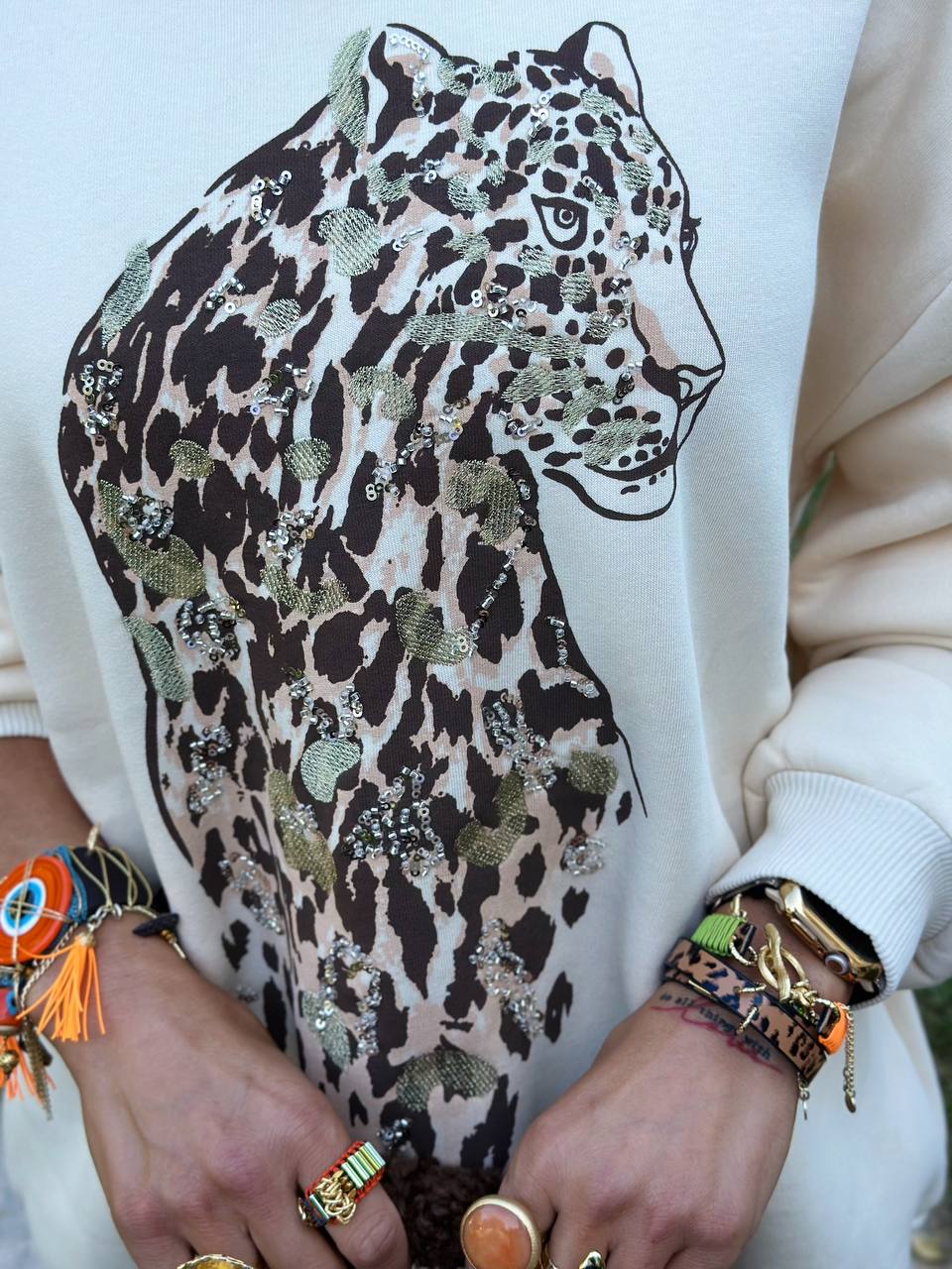 PUL DETAY TIGER SWEATSHIRT (Bej)